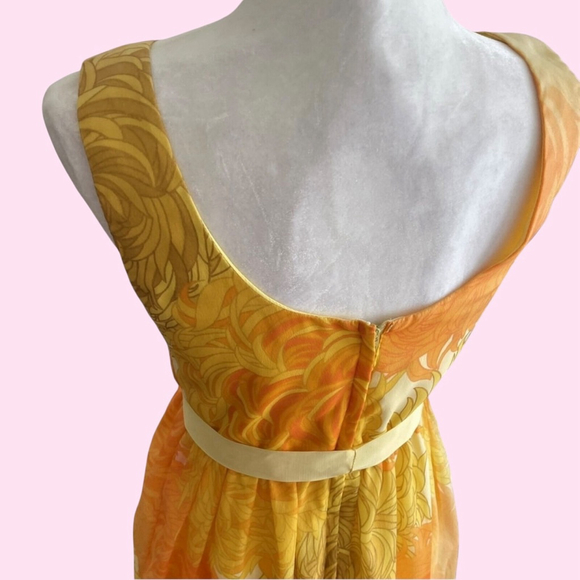 Vintage Yellow Orange Chiffon Sleeveless Fit and Flare Dress Malia Hawaii Tiki - Picture 9 of 14